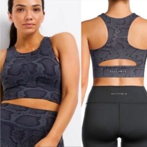 ALLFENIX Anthropologie Sports Bra Snake Skin Blue Long Line Active Gym Running
